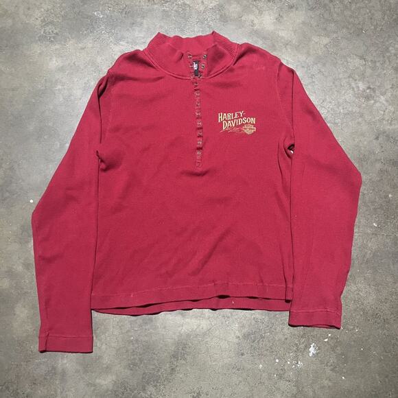 Vintage Y2k Harley Davidson Red Thermal Snap Shirt - Picture 1 of 4